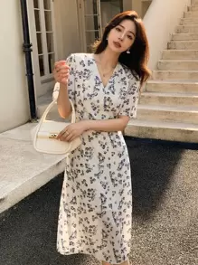 DAZY Đầm Chia Buộc lại Trọn gói Thiết kế hai lớp Hoa Boho - trắng - Xem 1