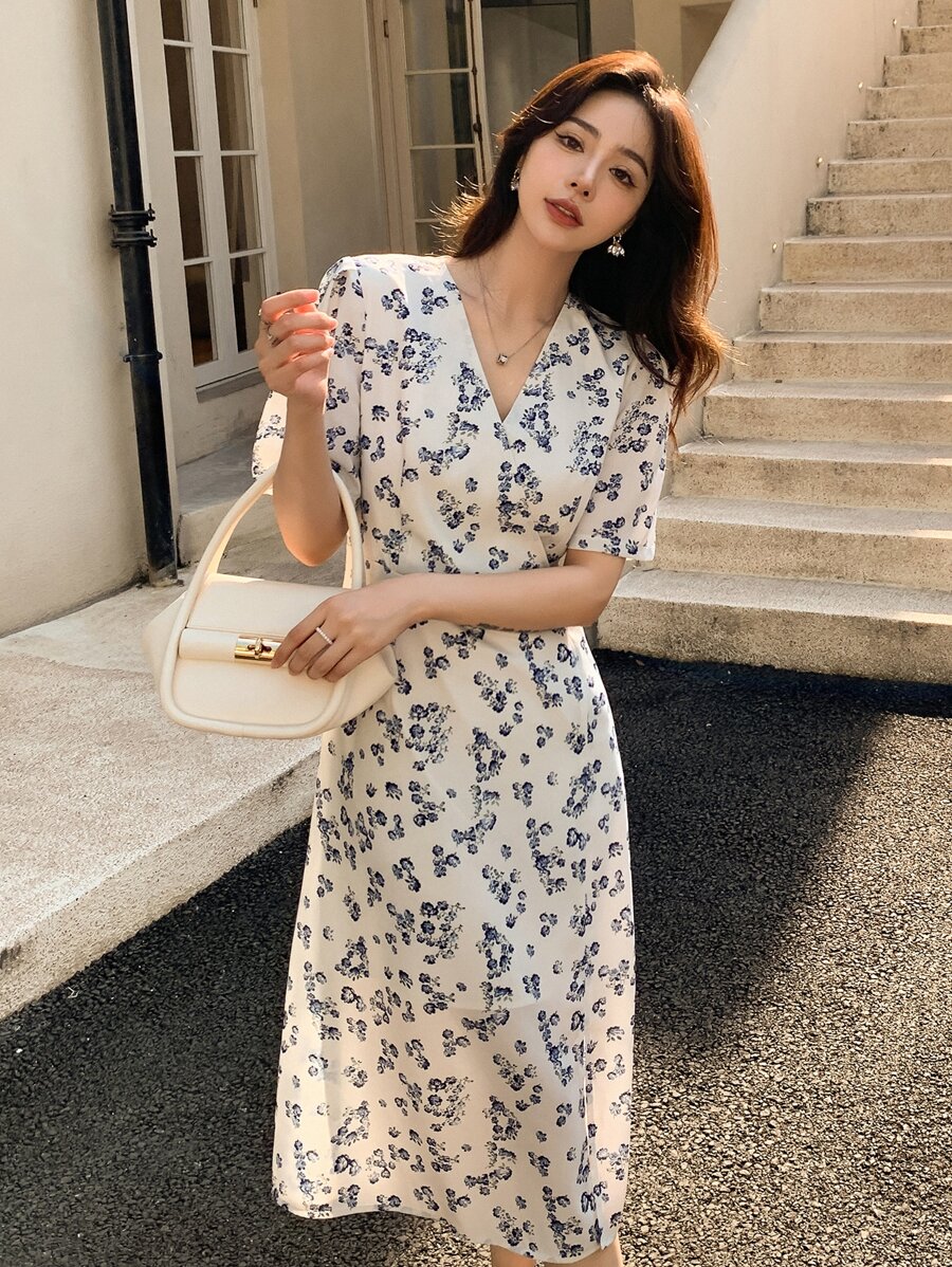 DAZY Đầm Chia Buộc lại Trọn gói Thiết kế hai lớp Hoa Boho - trắng - Xem 1