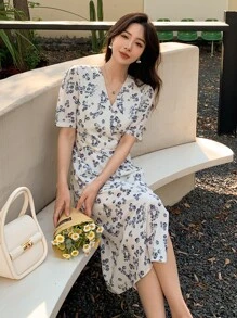 DAZY Đầm Chia Buộc lại Trọn gói Thiết kế hai lớp Hoa Boho - trắng - Xem 3