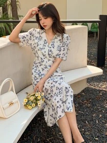 DAZY Đầm Chia Buộc lại Trọn gói Thiết kế hai lớp Hoa Boho - trắng - Xem 4