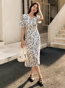 DAZY Đầm Chia Buộc lại Trọn gói Thiết kế hai lớp Hoa Boho - trắng - Xem 7