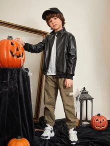 SHEIN 男孩拉鏈開襟加絨內裏夾克