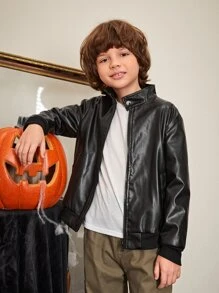 SHEIN 男孩拉鏈開襟加絨內裏夾克