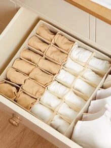 SHEIN BASIC LIVING 1 件可折疊櫥櫃衣櫃收納抽屜收納襪內衣收納隔板 24 格 - 米色 - 查看 2