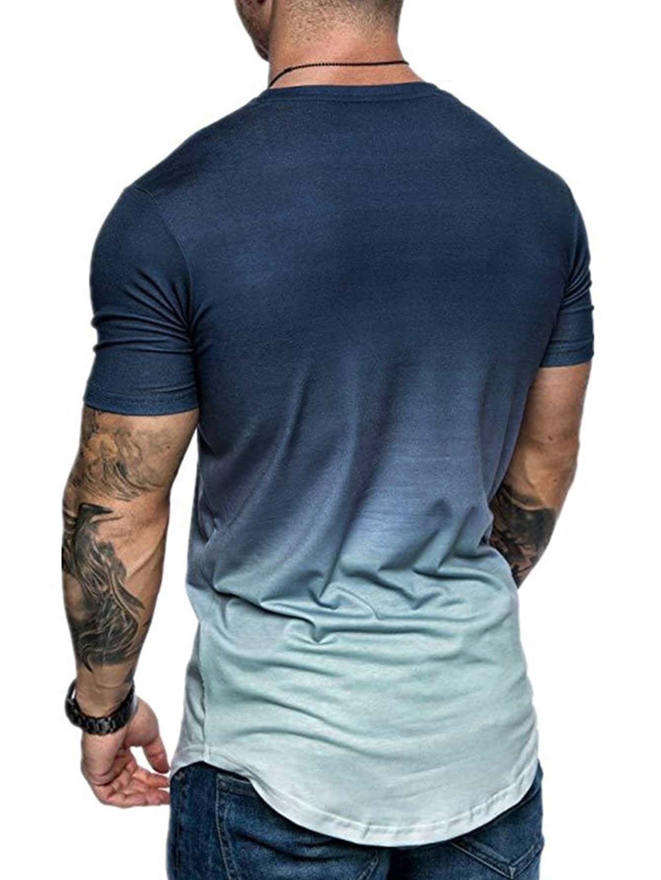 Boyfriend Style Men Letter Graphic Ombre Sports Tee