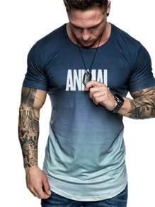 Gym Rark 男友风男士字母图案渐变色运动 T 恤 - 藍色 - 查看 3