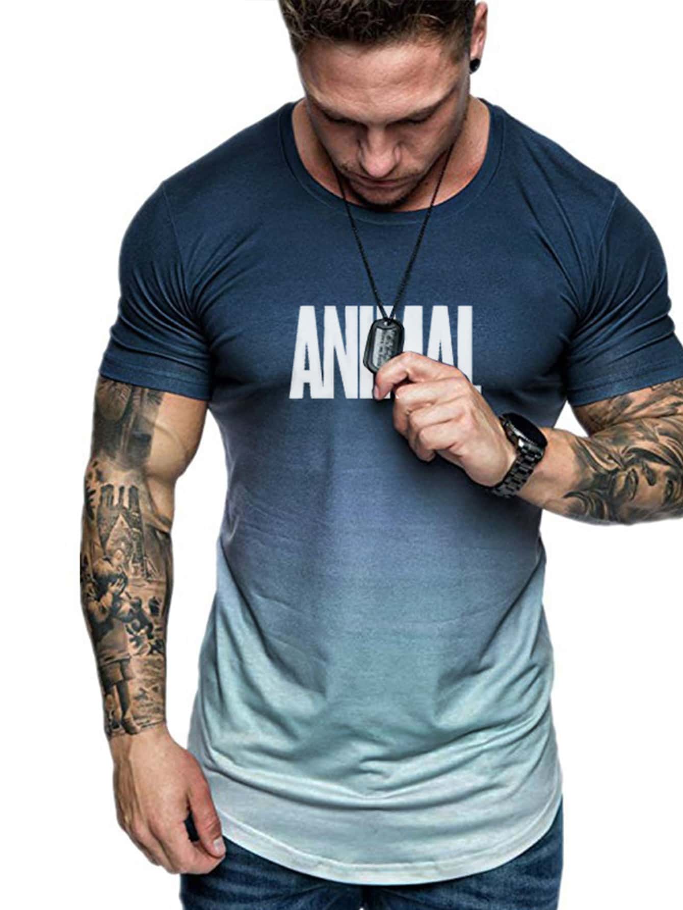 Boyfriend Style Men Letter Graphic Ombre Sports Tee