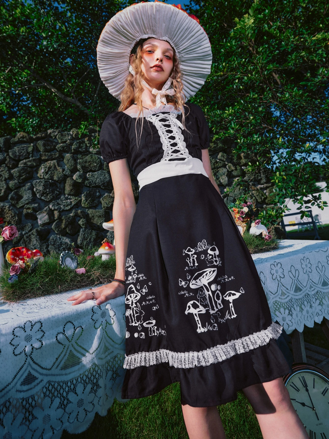 Our Mushroom Print Lace Up Dress is such a vibe - ROMWE