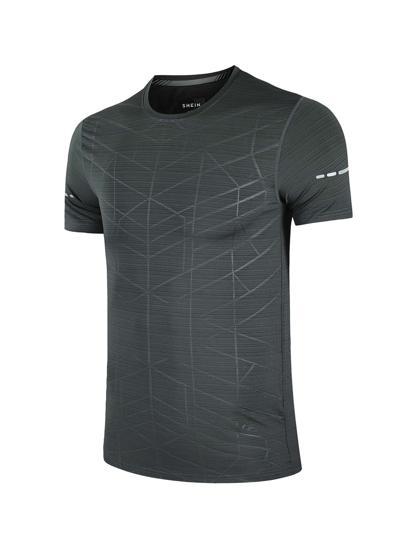 SHEIN Fitness Men Reflective Detail Sports Tee Compression Shirt Men - Grey - View 1