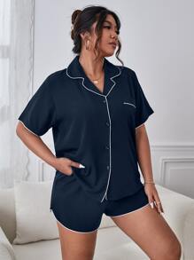 Plus Contrast Piping Patched Pocket PJ Set