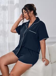 Plus Contrast Piping Patched Pocket PJ Set