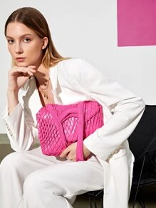 SHEIN Basic living Reusable To-Go Market Filt French Net Mesh Travel Beach Bag—Natural - Pink - View 3