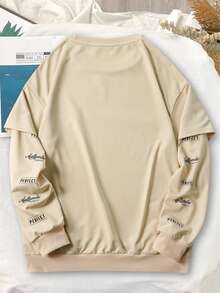 SHEIN X Made in America Áo nỉ Nam Lá thư Giải trí - Màu be - Xem 2