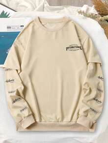 SHEIN X Made in America Áo nỉ Nam Lá thư Giải trí - Màu be - Xem 3