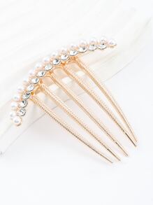 Rhinestone & Faux Pearl Decor Hair Pin - Gold - View 1