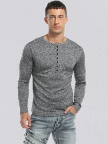 NITAGUT Men Button Half Placket Tee - Grey - View 1
