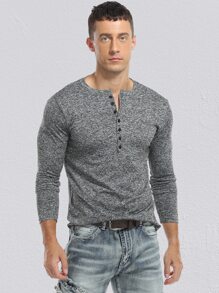 NITAGUT Men Button Half Placket Tee - Grey - View 3