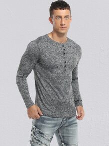 NITAGUT Men Button Half Placket Tee - Grey - View 4
