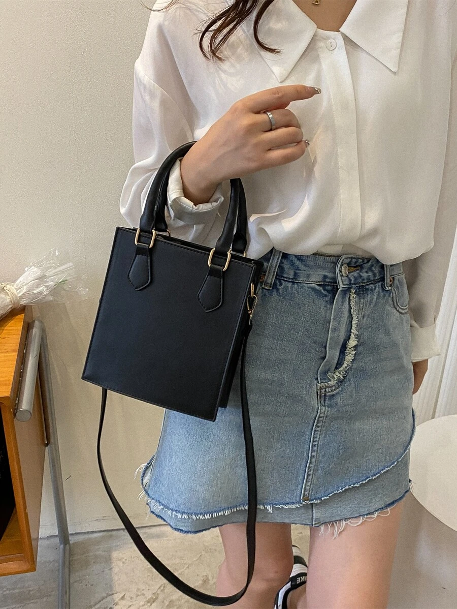 Túi đeo chéo Nữ màu trơn Có thể điều chỉnh được Đôi tay cầm Thanh lịch - màu đen - Xem 1