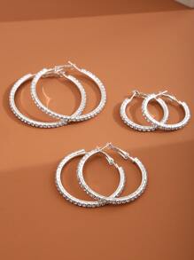 17KM 3pairs Rhinestone Decor Hoop Earrings