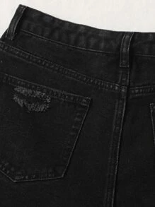 Shorts en mezclilla bajo crudo roto - Negro - Ver 3