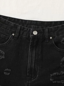 Shorts en mezclilla bajo crudo roto - Negro - Ver 5