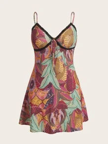 Dreamara 大碼熱帶圖案前繫帶吊帶連衣裙 - 彩色 - 查看 1