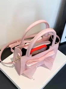 1 件迷你时尚手拿包，带蝴蝶结装饰，高品质压花鳄鱼图案，女士日常手提包