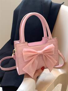 1 件迷你时尚手拿包，带蝴蝶结装饰，高品质压花鳄鱼图案，女士日常手提包