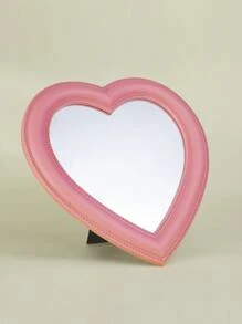 件粉紅色愛心型少女心桌面鏡子臥室化妝鏡女孩 2000 年代化妝鏡 - 粉色 - 查看 1