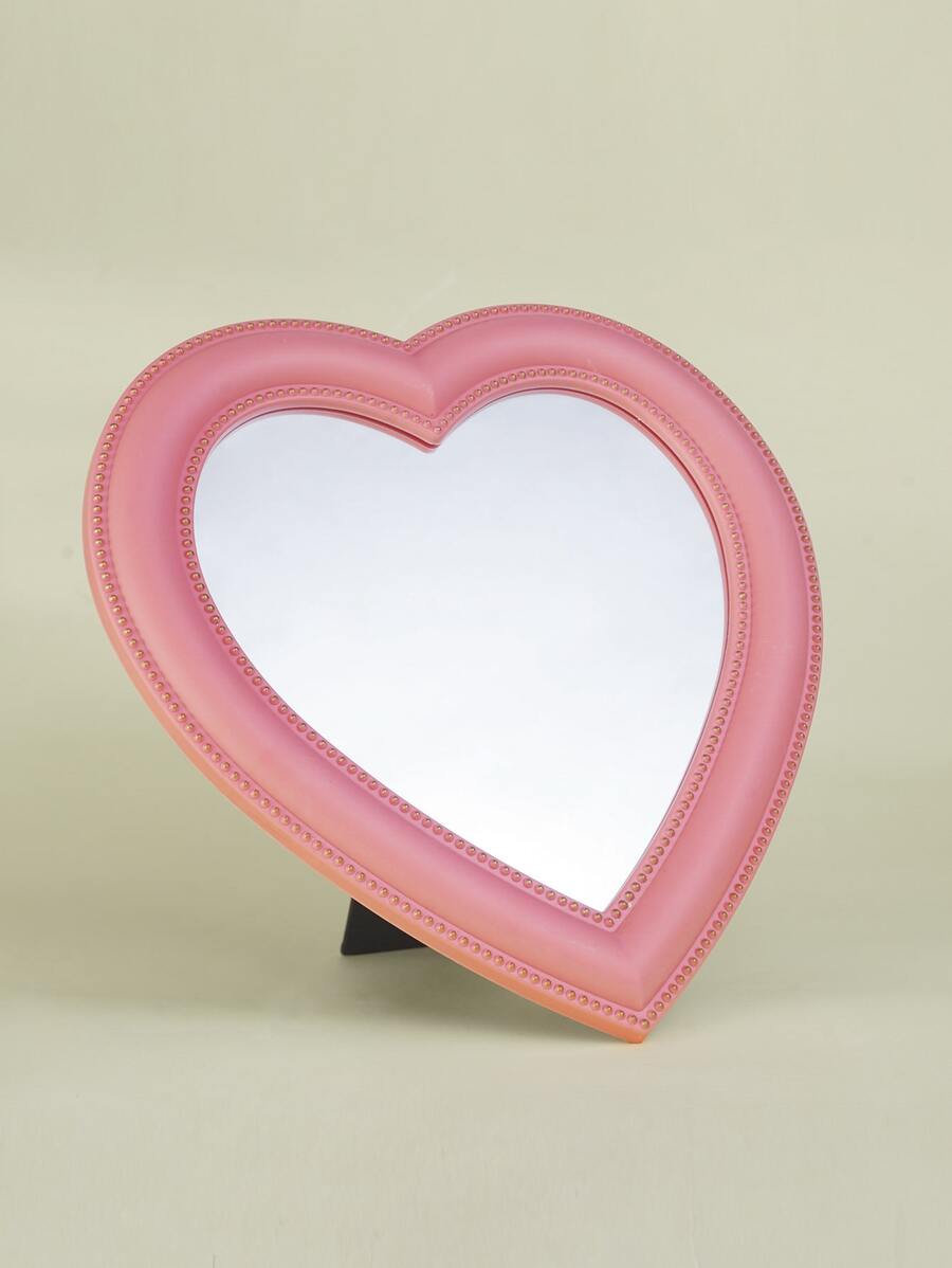 件粉紅色愛心型少女心桌面鏡子臥室化妝鏡女孩 2000 年代化妝鏡 - 粉色 - 查看 1