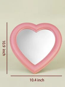 件粉紅色愛心型少女心桌面鏡子臥室化妝鏡女孩 2000 年代化妝鏡 - 粉色 - 查看 3