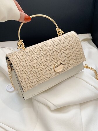 防水、輕盈、商務休閒迷你金屬細節翻蓋方形包適合青少年女大學生、菜鳥和白領，非常適合辦公室、大學、工作、商務、通勤