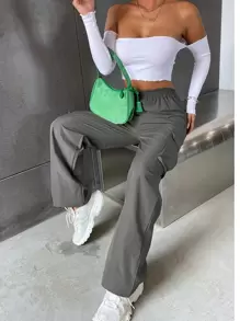 SHEIN MOOSTA Solid High Waist Flap Pocket Cargo Pants Fall Cloth For Women - Grey - View 6