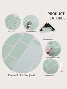 1 tờ Giấy dán tường họa tiết gạch, Miếng dán tường tự dính cho nhà bếp, Nhãn dán, Decal dán tường, Decal dán tường bằng nhựa vinyl trang trí nhà cửa, Vật phẩm trang trí mùa xuân làm mới ngôi nhà của bạn, Nhãn dán trang trí lễ hội Quà tặng sinh nhật tốt nghiệp - màu xanh lá - Xem 8