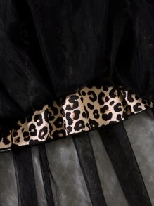 SHEIN Tween Girl Figure Graphic Asymmetrical Neck Tee & Mesh Overlay Skirt - Black and White - View 6