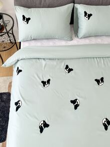 Dog Embroidery Duvet Cover Set Without Filler - Green - View 1
