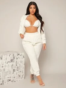 SHEIN SXY Top court dos-nu à nœud en flanelle & pantalon sans Veste