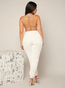 SHEIN SXY Top court dos-nu à nœud en flanelle & pantalon sans Veste