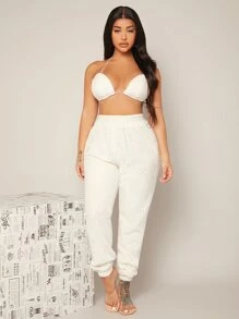 SHEIN SXY Top court dos-nu à nœud en flanelle & pantalon sans Veste