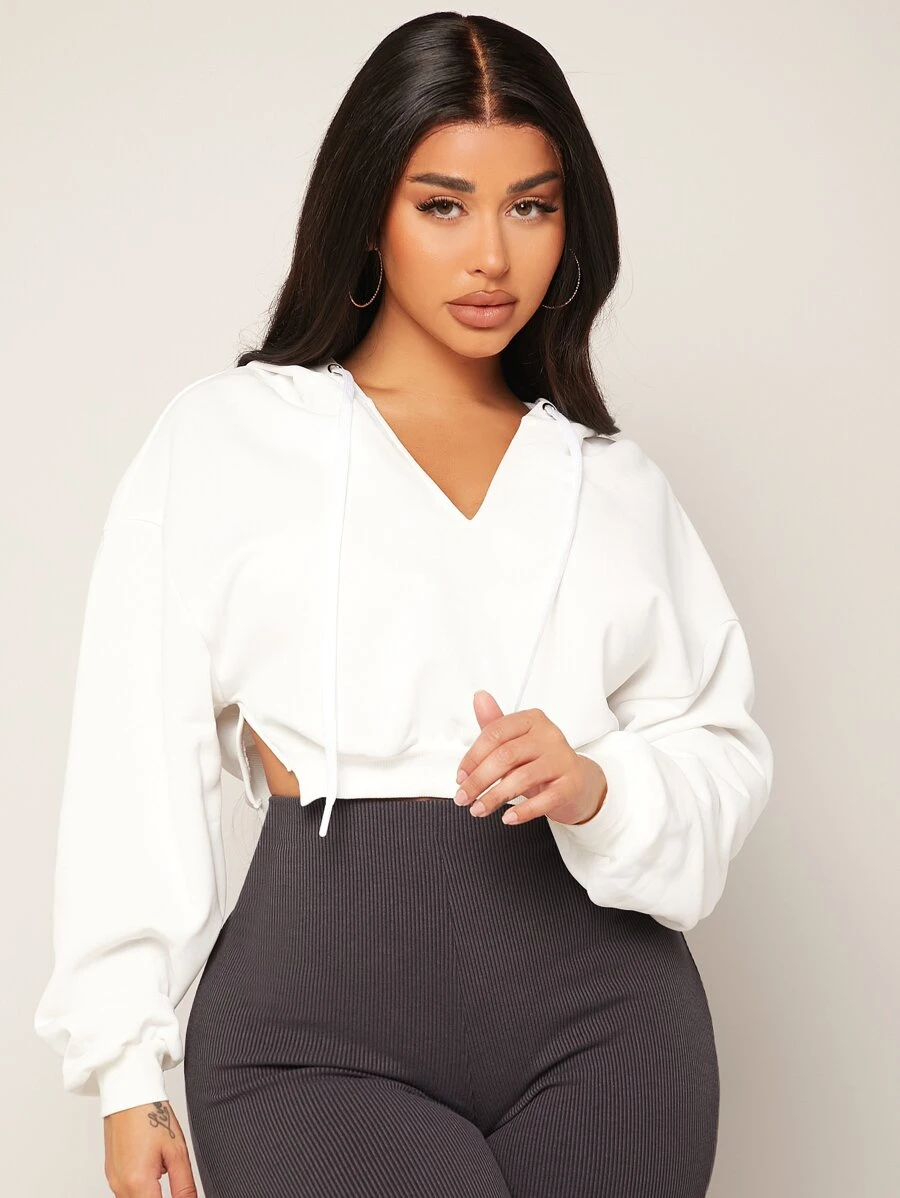 SHEIN SXY Capucha corta de hombros caídos con cordón - Blanco - Ver 1
