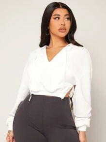 SHEIN SXY Capucha corta de hombros caídos con cordón - Blanco - Ver 4