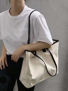 Minimalist Shoulder Tote Bag - Beige - View 1