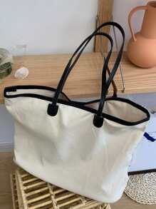 Minimalist Shoulder Tote Bag - Beige - View 2