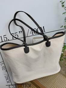 Minimalist Shoulder Tote Bag - Beige - View 3