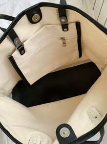 Minimalist Shoulder Tote Bag - Beige - View 4