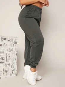 SHEIN SXY Quần thể thao nữ màu trơn - Màu xám đen - Xem 1