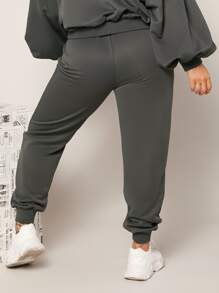 SHEIN SXY Quần thể thao nữ màu trơn - Màu xám đen - Xem 2