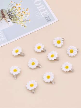 10pcs Women's Daisy Flower Hair Clips, Simple & Cute Hairpins For Updo, Wedding, Party, Gift For Girls, Graduation Season And Daily Wear Claw Clips Hair Claws Hair Barrettes, School Stuff, Vacation Outfits Woman, Hair Accerssories