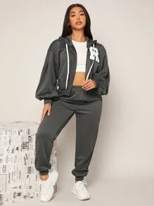 SHEIN SXY Quần thể thao nữ màu trơn - Màu xám đen - Xem 4